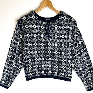 Old Glory Fair Isle Henley Pullover Cotton Sweater Made in USA